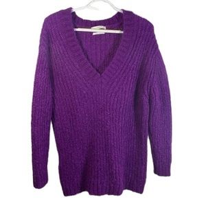 MNG Mango Purple Mohair Blend V-neck Tunic Length Sweater XS